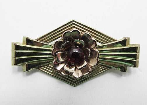 Harry Iskin Vintage 1940s Gorgeous Art Deco Style Gold Filled Pin