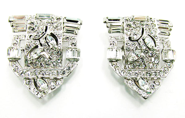 Vintage 1930s Jewelry Exceptional Art Deco Diamante Dress Clips - Close Up