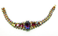 Vintage 1950s Mid-Century Purple, Fuchsia, Red Rhinestone Bracelet - Front - Thumbnail