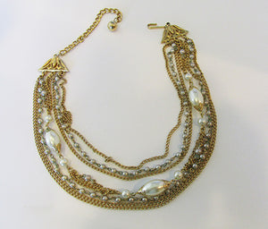 Coro Vintage Mid Century Bold Chain and Pearl Choker Necklace
