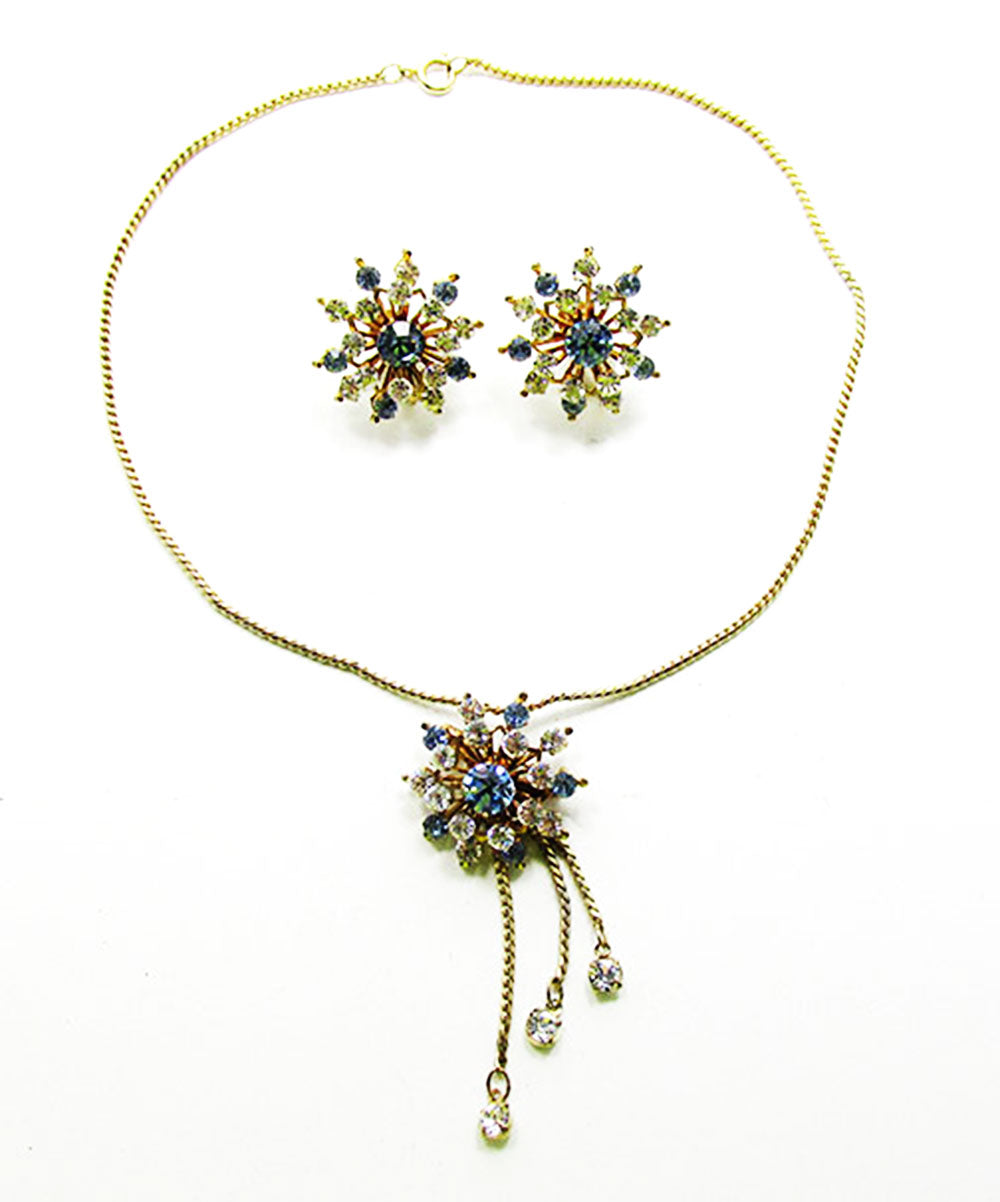 Coro 1940s Vintage Jewelry Stunning Diamante Pendant/Pin and Earrings - Front