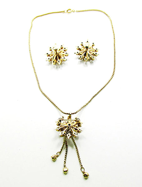 Coro 1940s Vintage Jewelry Stunning Diamante Pendant/Pin and Earrings - Back