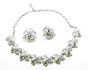 Coro 1950s Vintage Diamante Sapphire Floral Necklace and Earrings Set - Front