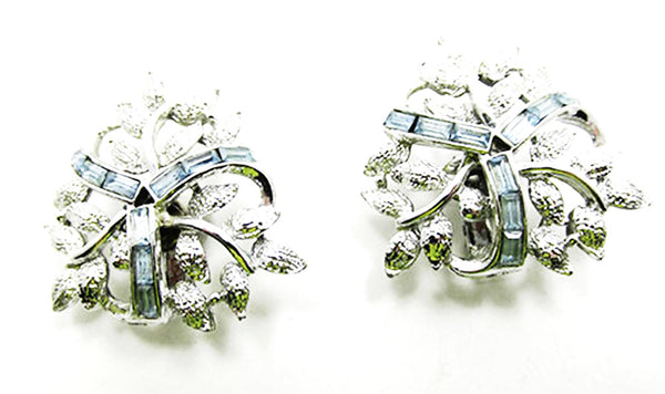 Coro 1950s Vintage Diamante Sapphire Floral Necklace and Earrings Set - Earrings