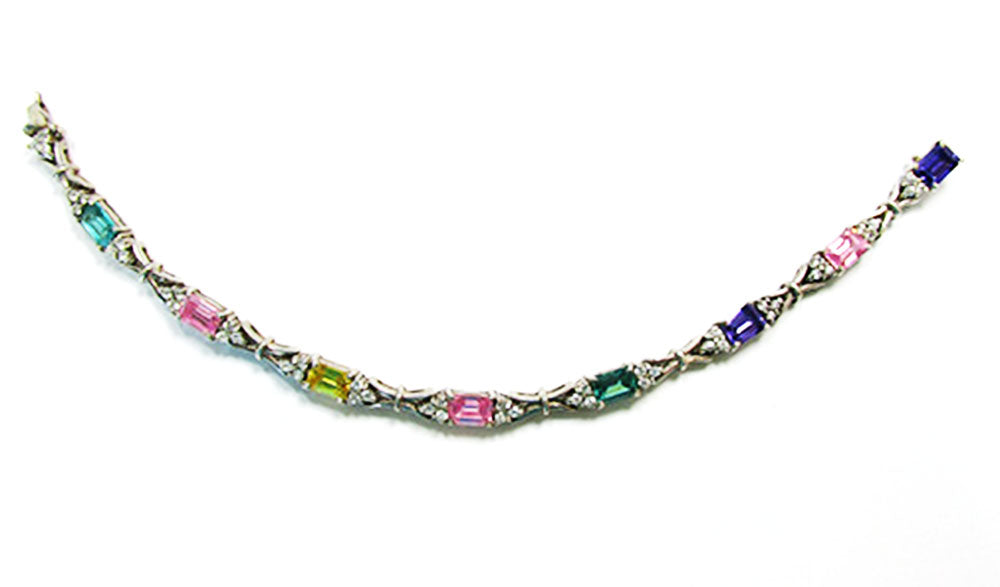 Vintage 1980s Contemporary Cubic Zirconia Sterling Silver Bracelet - Front