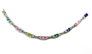 Vintage 1980s Contemporary Cubic Zirconia Sterling Silver Bracelet - Front