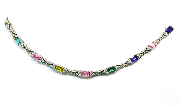 Vintage 1980s Contemporary Cubic Zirconia Sterling Silver Bracelet - Front