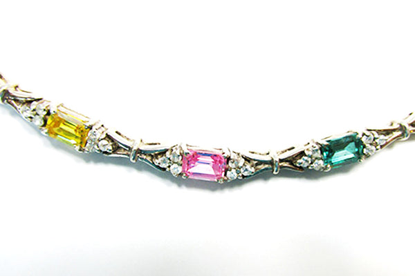 Vintage 1980s Contemporary Cubic Zirconia Sterling Silver Bracelet - Close Up
