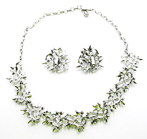 Coro 1950s Vintage Diamante Sapphire Floral Necklace and Earrings Set - Back