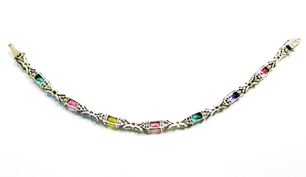 Vintage 1980s Contemporary Cubic Zirconia Sterling Silver Bracelet - Back