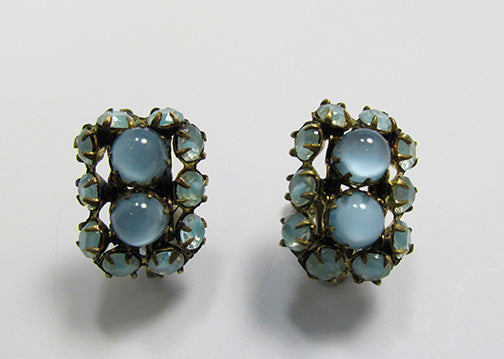 Czechoslovakia Vintage Retro 1930s Blue Moonstone Geometric Earrings