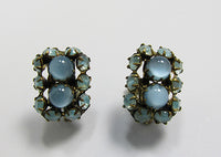 Czechoslovakia Vintage Retro 1930s Blue Moonstone Geometric Earrings - Thumbnail