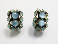 Czechoslovakia Vintage Retro 1930s Blue Moonstone Geometric Earrings - Thumbnail