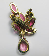Vintage Mid Century 1950s Dazzling Pink Floral Drop Pin - Thumbnail