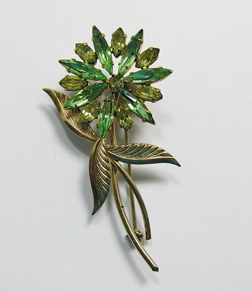 Tru-Kay Vintage 1940s Superb Gold Filled Rhinestone Floral Pin