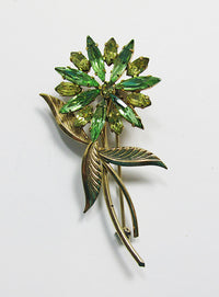 Tru-Kay Vintage 1940s Superb Gold Filled Rhinestone Floral Pin - Thumbnail