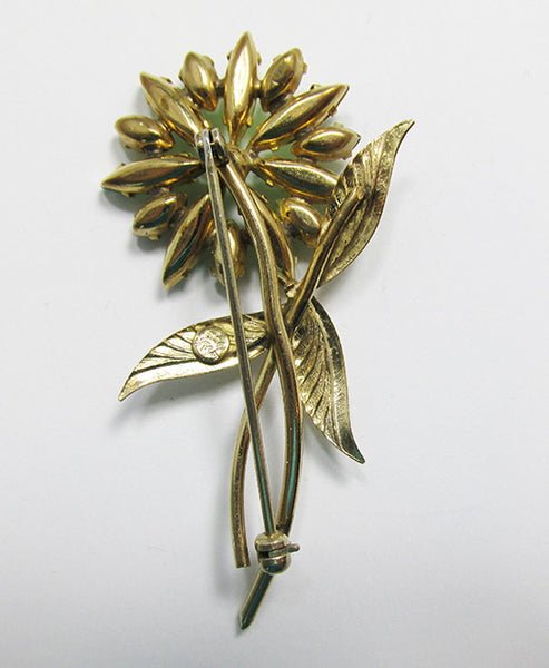 Tru-Kay Vintage 1940s Superb Gold Filled Rhinestone Floral Pin
