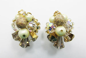 Vintage Vendome Retro 1970s Crystal, Bead, and Faux Pearl Earrings