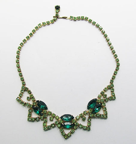 Vintage 1950s Beautiful Emerald and Peridot Rhinestone Necklace