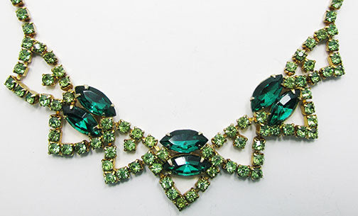 Vintage 1950s Beautiful Emerald and Peridot Rhinestone Necklace