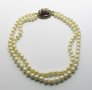 Whiting and Davis Vintage 1950s Beautiful Pearls with Cameo Necklace