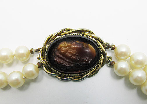 Whiting and Davis Vintage 1950s Beautiful Pearls with Cameo Necklace