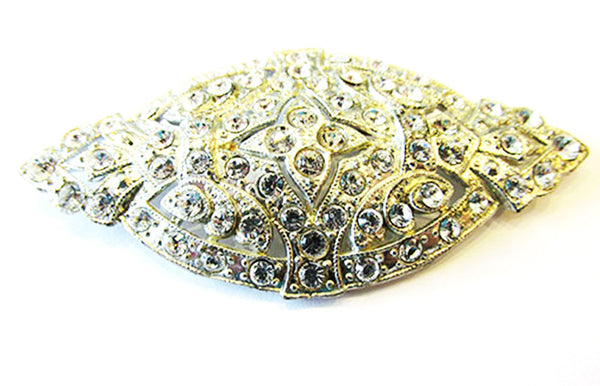 Vintage 1920s Jewelry Distinctive Art Deco Pot Metal Diamante Pin - Front