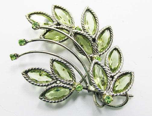 Vintage Mid Century Eye-Catching Peridot Rhinestone Floral Spray Pin - Front