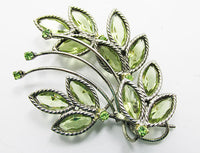 Vintage Mid Century Eye-Catching Peridot Rhinestone Floral Spray Pin - Front - Thumbnail