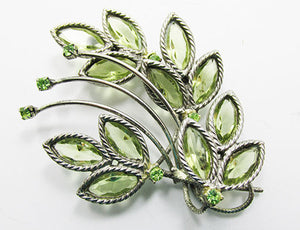 Vintage Mid Century Eye-Catching Peridot Rhinestone Floral Spray Pin