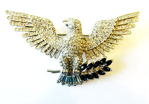 Vintage 1940s Jewelry Sterling Diamante Iconic American Eagle Pin - Front
