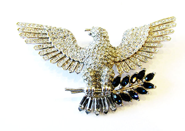 Vintage 1940s Jewelry Sterling Diamante Iconic American Eagle Pin - Front