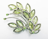 Vintage Mid Century Eye-Catching Peridot Rhinestone Floral Spray Pin - Front - Thumbnail