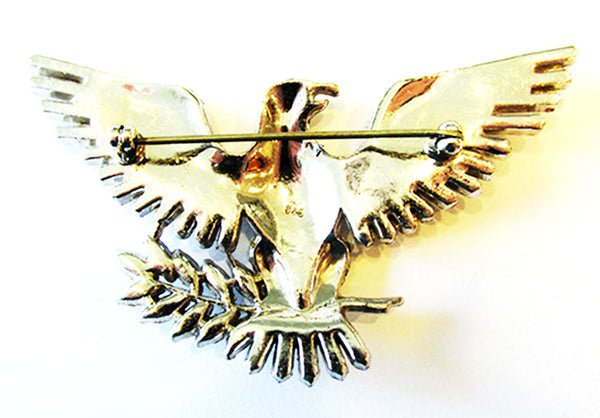Vintage 1940s Jewelry Sterling Diamante Iconic American Eagle Pin - Back