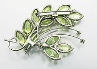 Vintage Mid Century Eye-Catching Peridot Rhinestone Floral Spray Pin - Back - Thumbnail