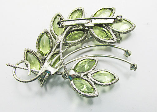 Vintage Mid Century Eye-Catching Peridot Rhinestone Floral Spray Pin