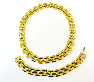 Vintage 1970s Jewelry Contemporary Gold Link Necklace and Bracelet - Front