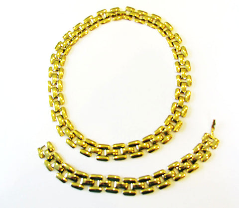 Vintage 1970s Jewelry Contemporary Gold Link Necklace and Bracelet - Front
