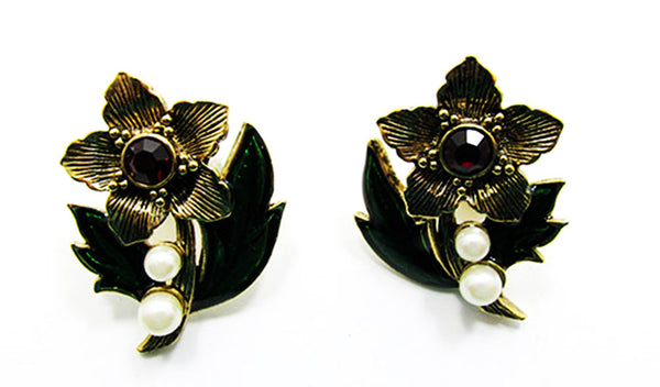 Avon 1970s Vintage Diamante Marcasite and Enameled Pin and Earrings - Earrings