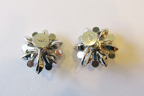 Coro Vintage Dainty Mid-Century Floral Rhinestone Button Earrings