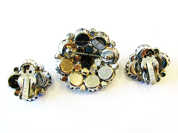 Weiss 1950s Vintage Jewelry Mid-Century Blue Diamante Pin and Earrings - Back