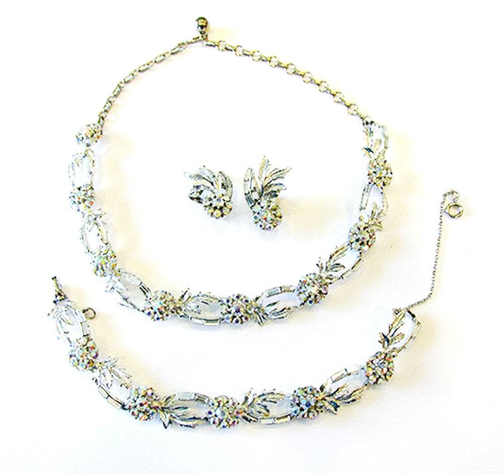 Coro 1950s Vintage Jewelry Extraordinary Floral Diamante Set - Front