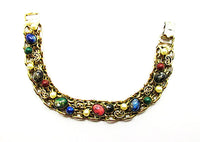 Beautiful Vintage 1950s Mid-Century Pearl and Cabochon Link Bracelet - Front - Thumbnail