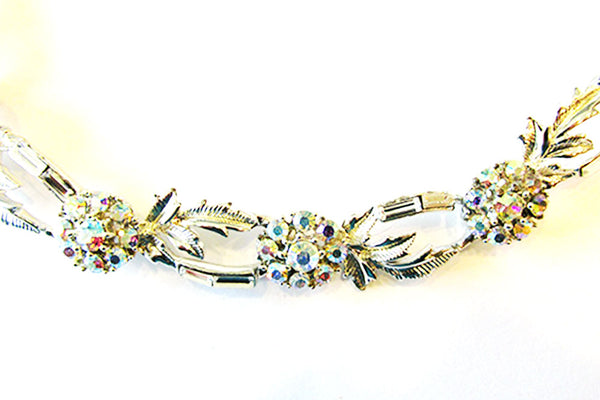 Coro 1950s Vintage Jewelry Extraordinary Floral Diamante Set - Close Up