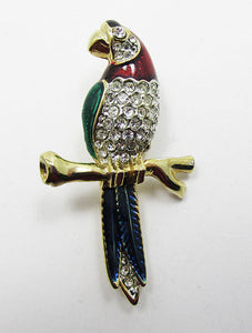 Vintage 1970s Adorable Retro Enamel and Rhinestone Parrot Pin