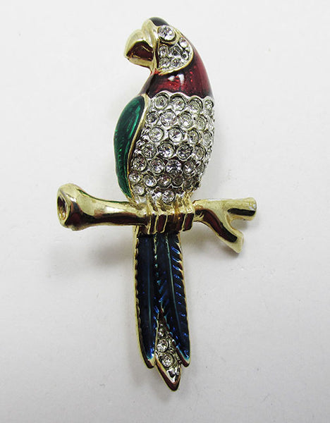 Vintage 1970s Adorable Retro Enamel and Rhinestone Parrot Pin