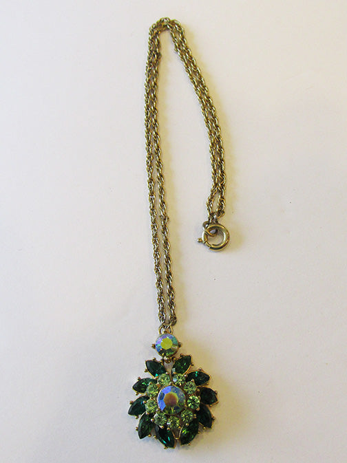 Crown Trifari Vintage Mid-Century Amazing Peridot Green Floral Pendant