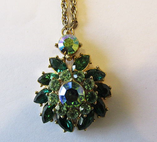 Crown Trifari Vintage Mid-Century Amazing Peridot Green Floral Pendant
