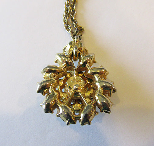 Crown Trifari Vintage Mid-Century Amazing Peridot Green Floral Pendant