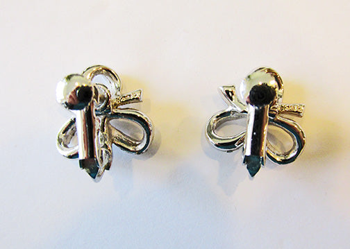 Hedy Vintage 1960s Dainty Eye-Catching Retro Button Bow Earrings